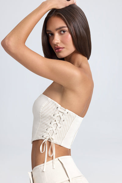 Bandeau Lace-Up Corset Crop Top in Ecru