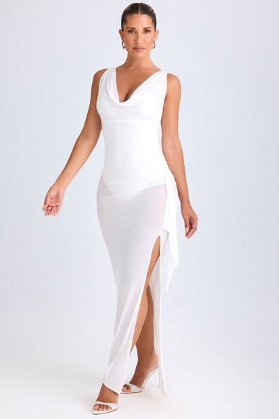 Ruffle-Trim Cowl-Neck Midaxi Dress in White