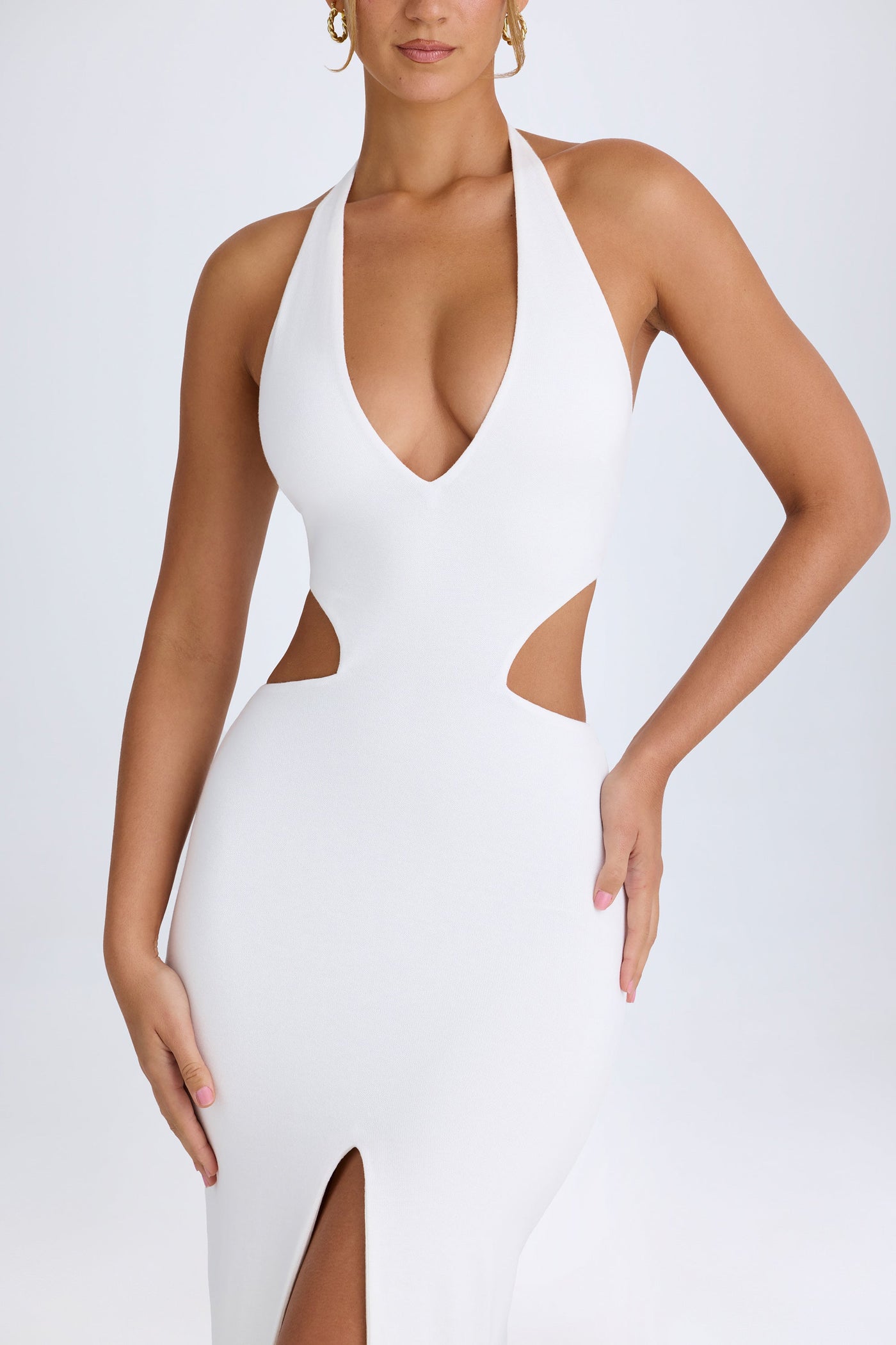 Cut-Out Halterneck Maxi Dress in White