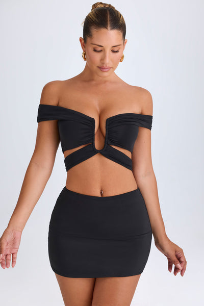 Cut-Out Off-Shoulder Crop Top in Black