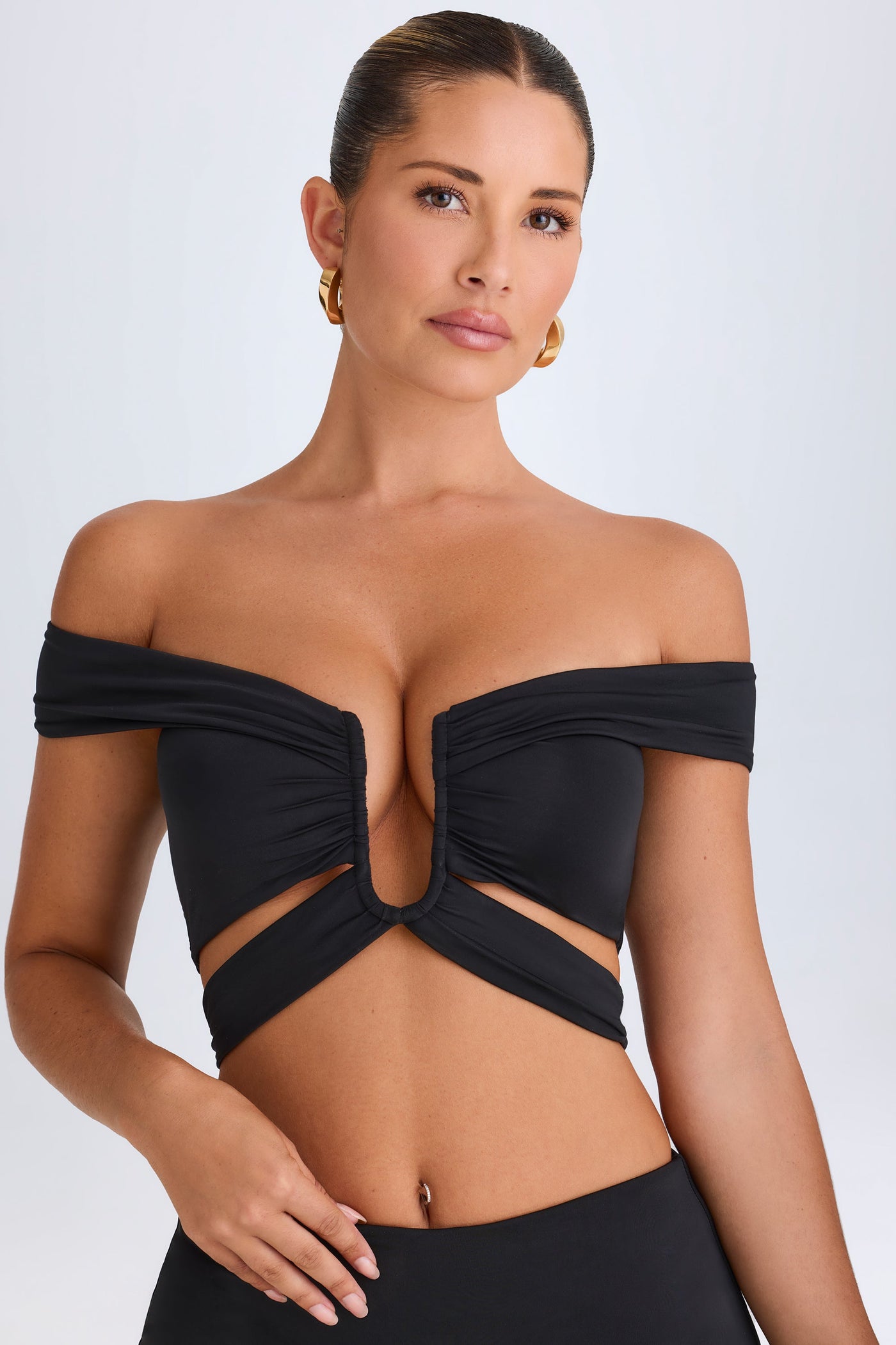 Cut-Out Off-Shoulder Crop Top in Black