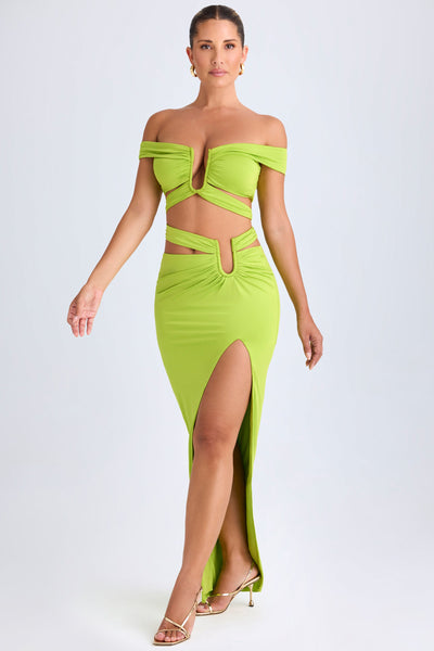 Cut-Out Off-Shoulder Crop Top in Lime Green