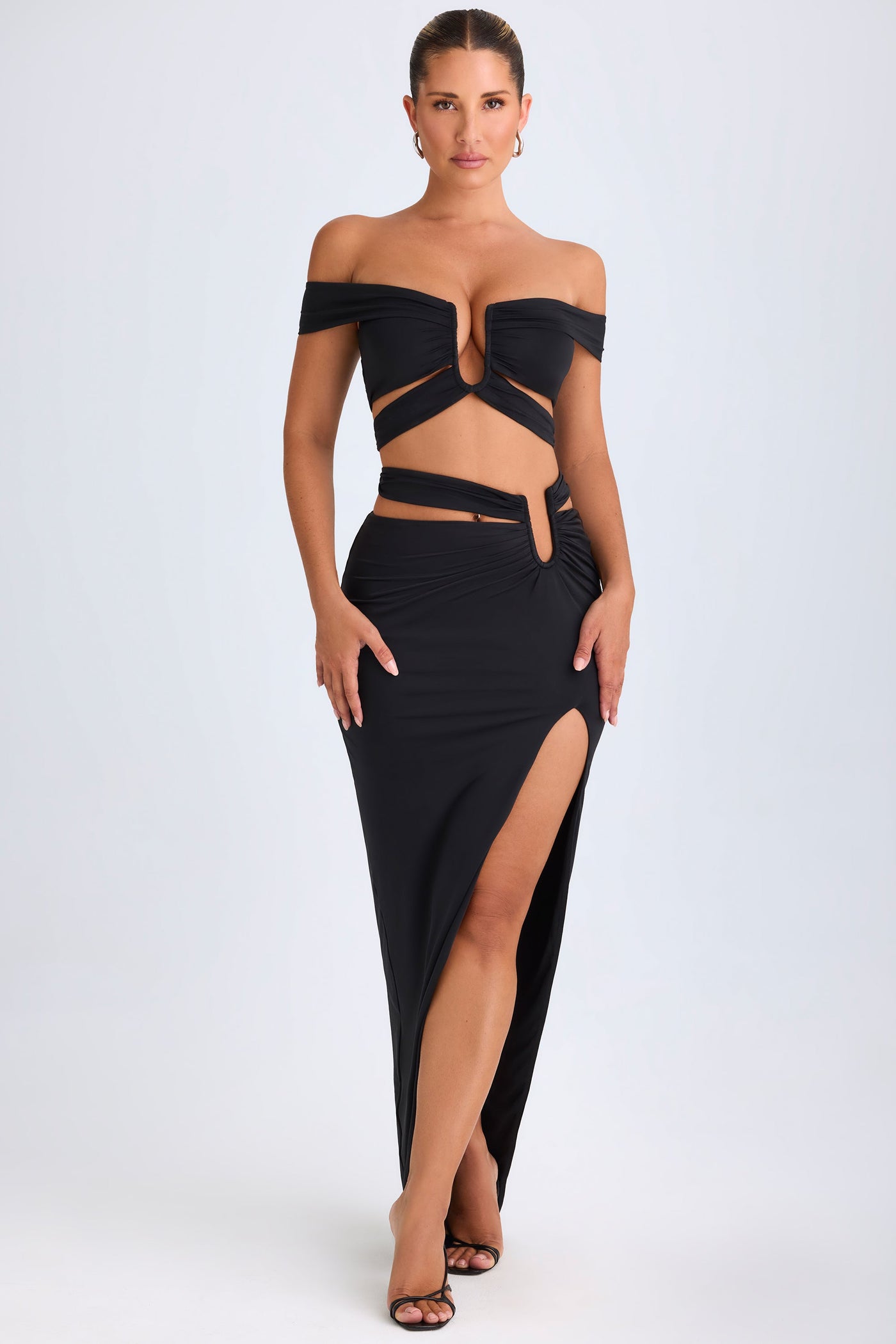 Asymmetric Cut-Out Maxi Skirt in Black