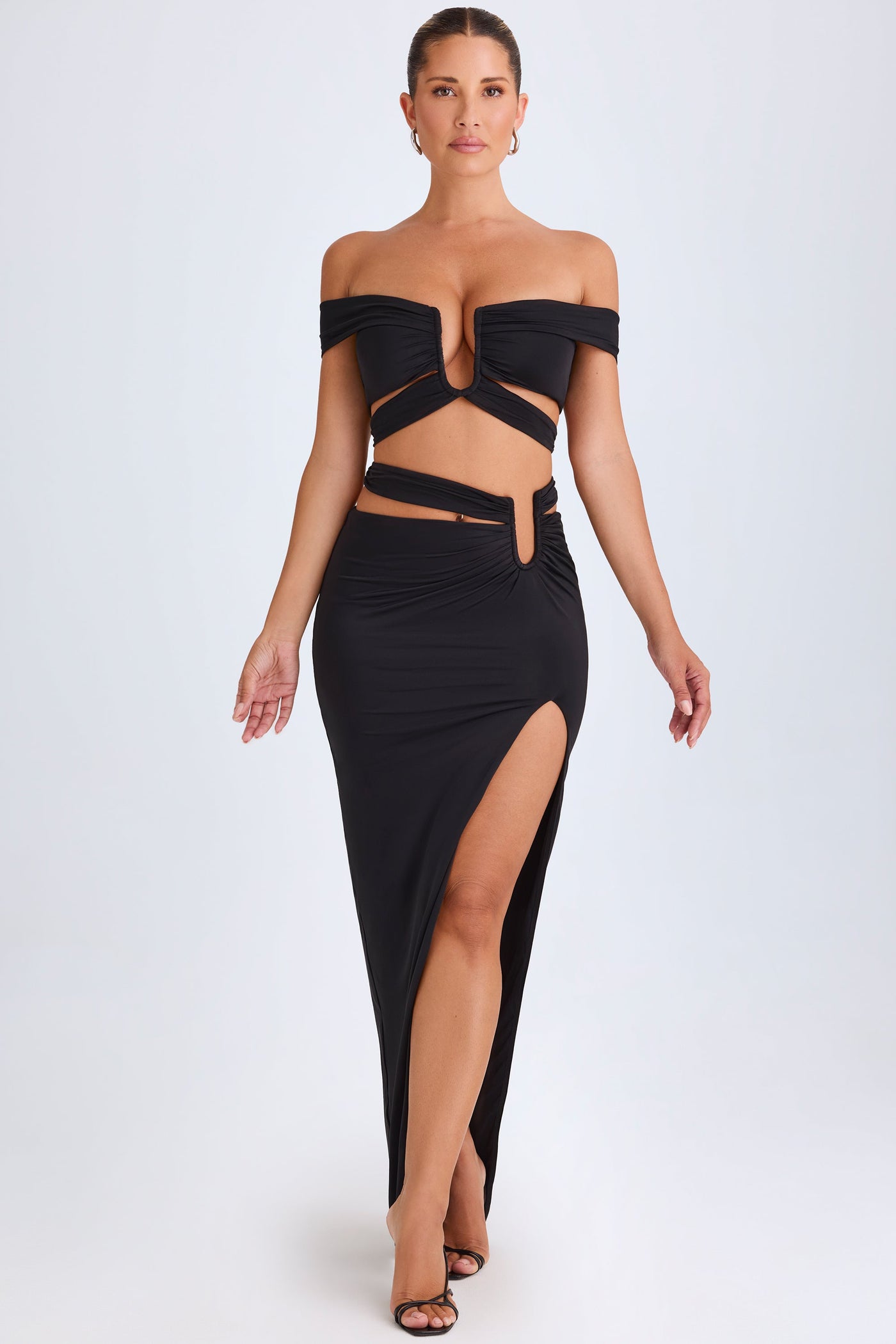 Asymmetric Cut-Out Maxi Skirt in Black