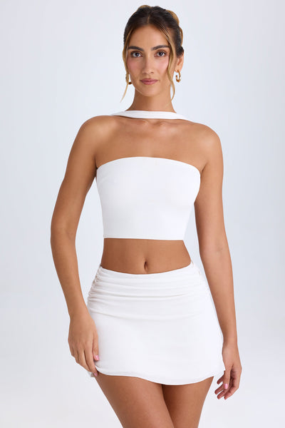 Ruched Mid-Rise Mini Skirt in White