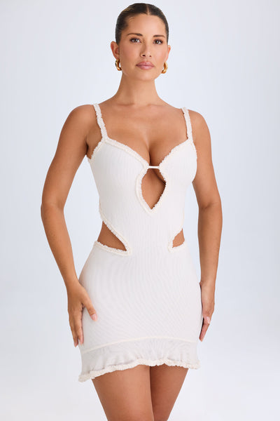 Ruffle-Appliqué Cut-Out Mini Dress in White