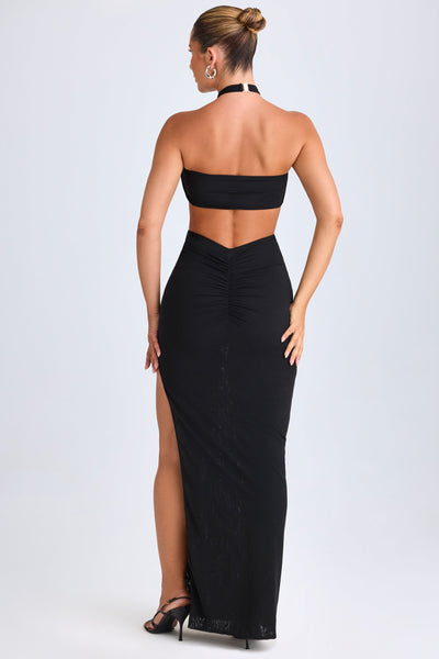 Hardware Detail Cut-Out Halterneck Maxi Dress in Black