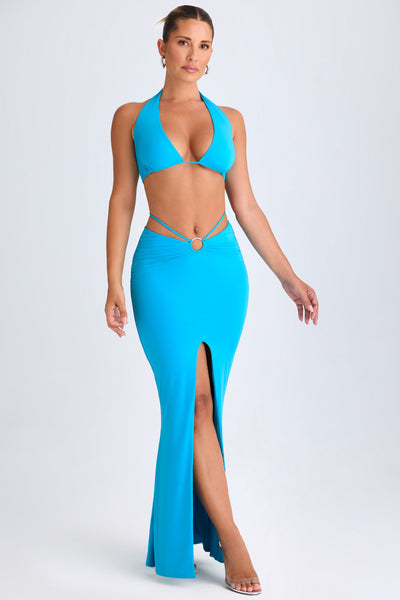 Hardware-Detail Mid-Rise Maxi Skirt in Aqua Blue