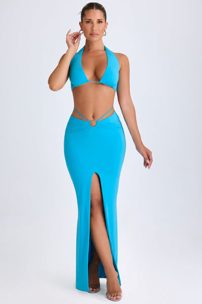 Hardware-Detail Mid-Rise Maxi Skirt in Aqua Blue