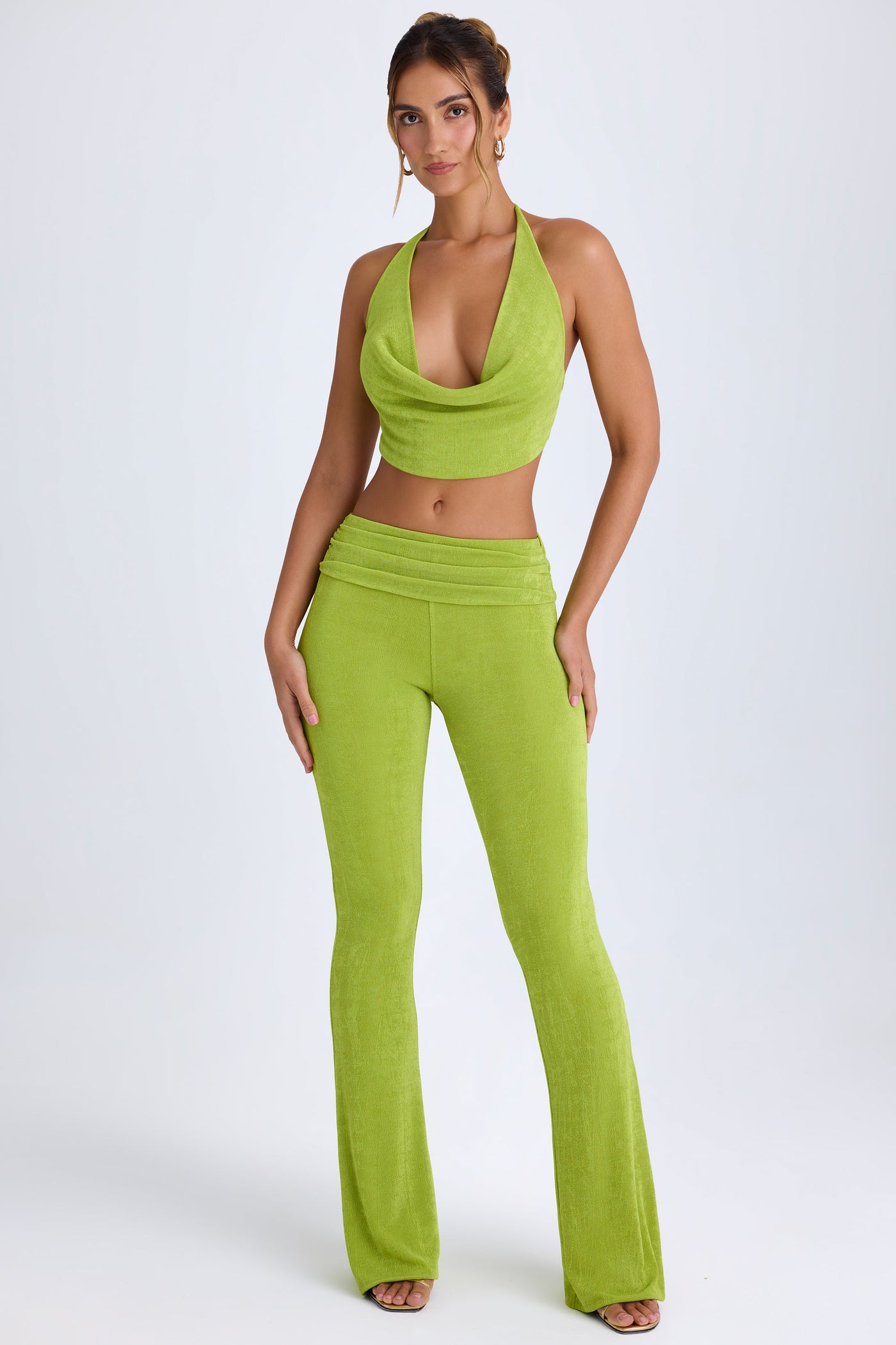 Ruched Mid-Rise Trousers in Pear Green