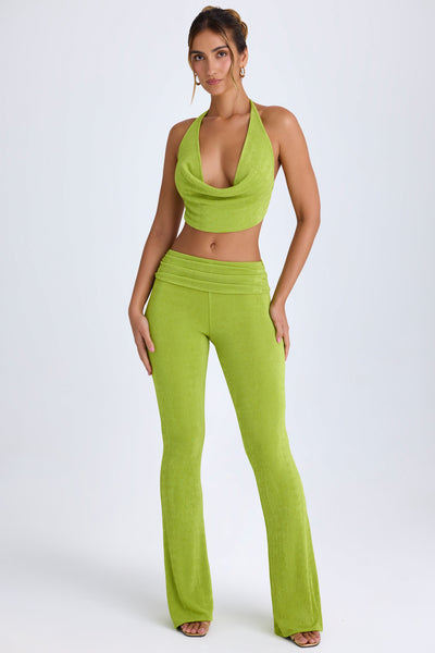 Ruched Mid-Rise Trousers in Pear Green