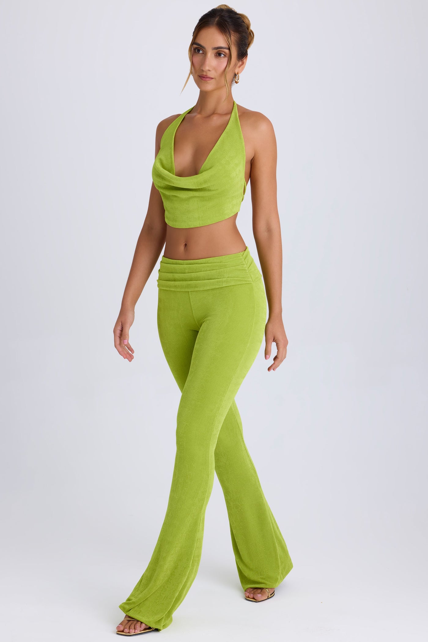 Ruched Mid-Rise Trousers in Pear Green