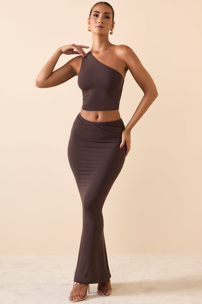 Modal Twist-Front Maxi Skirt in Chocolate Brown