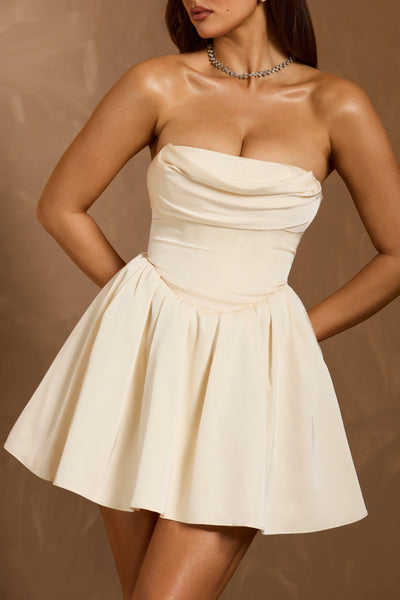 Cowl-Neck Corset Mini Dress in Ivory