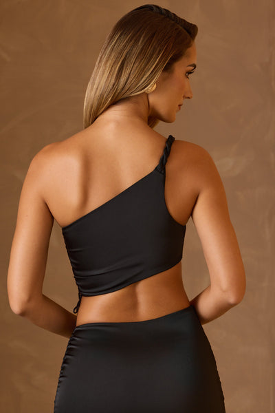 Ruched Asymmetric Crop Top in Black