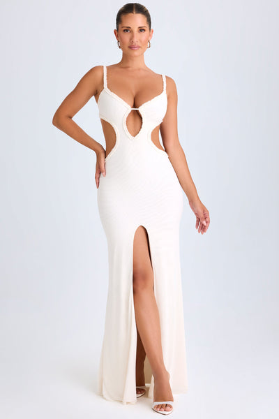 Ruffle-Appliqué Cut-Out Maxi Dress in White