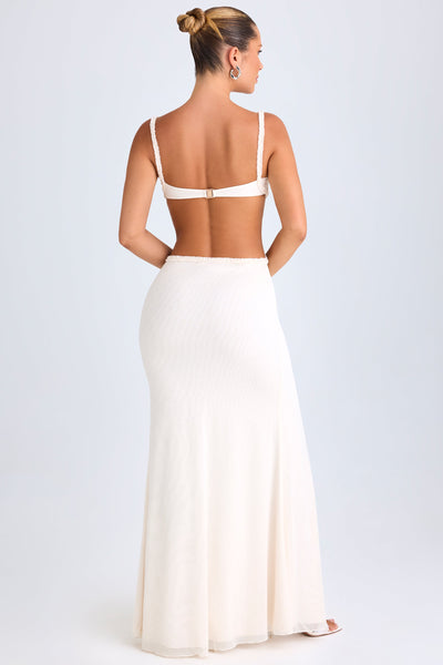 Ruffle-Appliqué Cut-Out Maxi Dress in White