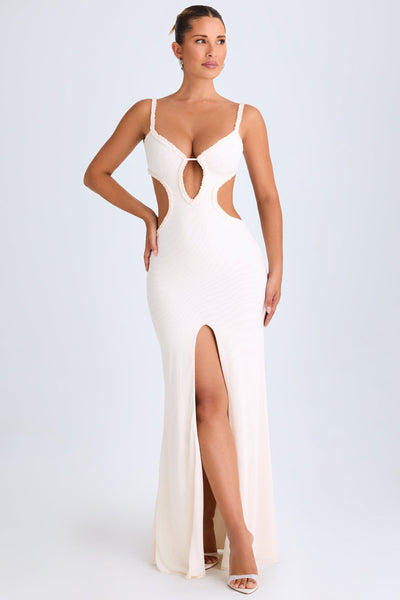 Ruffle-Appliqué Cut-Out Maxi Dress in White