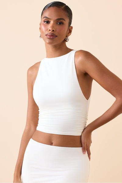 Modal Boat-Neck Tank Top in White