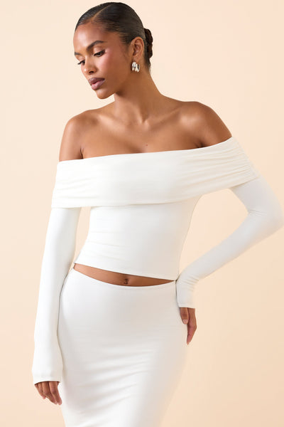 Modal Off-Shoulder Long-Sleeve Top in White