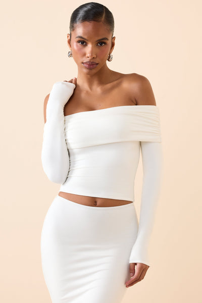 Modal Off-Shoulder Long-Sleeve Top in White