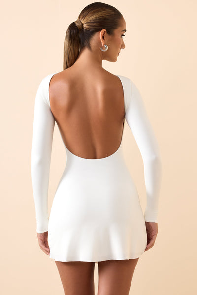 Modal Ruched Open-Back Mini Dress in White