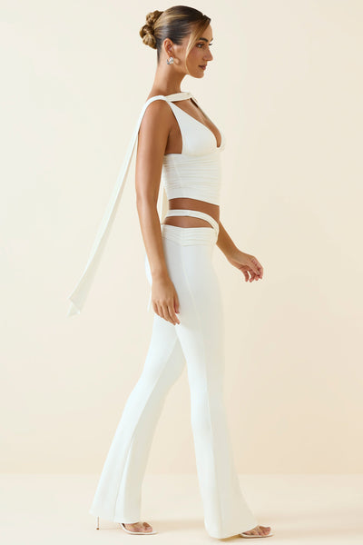 Tall Cut-Out Mid-Rise Flared Trousers in Vanilla