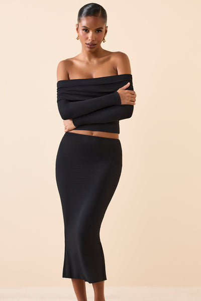 Modal Mid-Rise Midaxi Skirt in Black