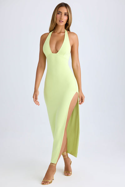 Modal High-Split Halterneck Maxi Dress in Matcha Green