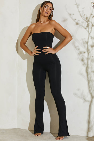 Strapless Flared Hem Jumpsuit in Black