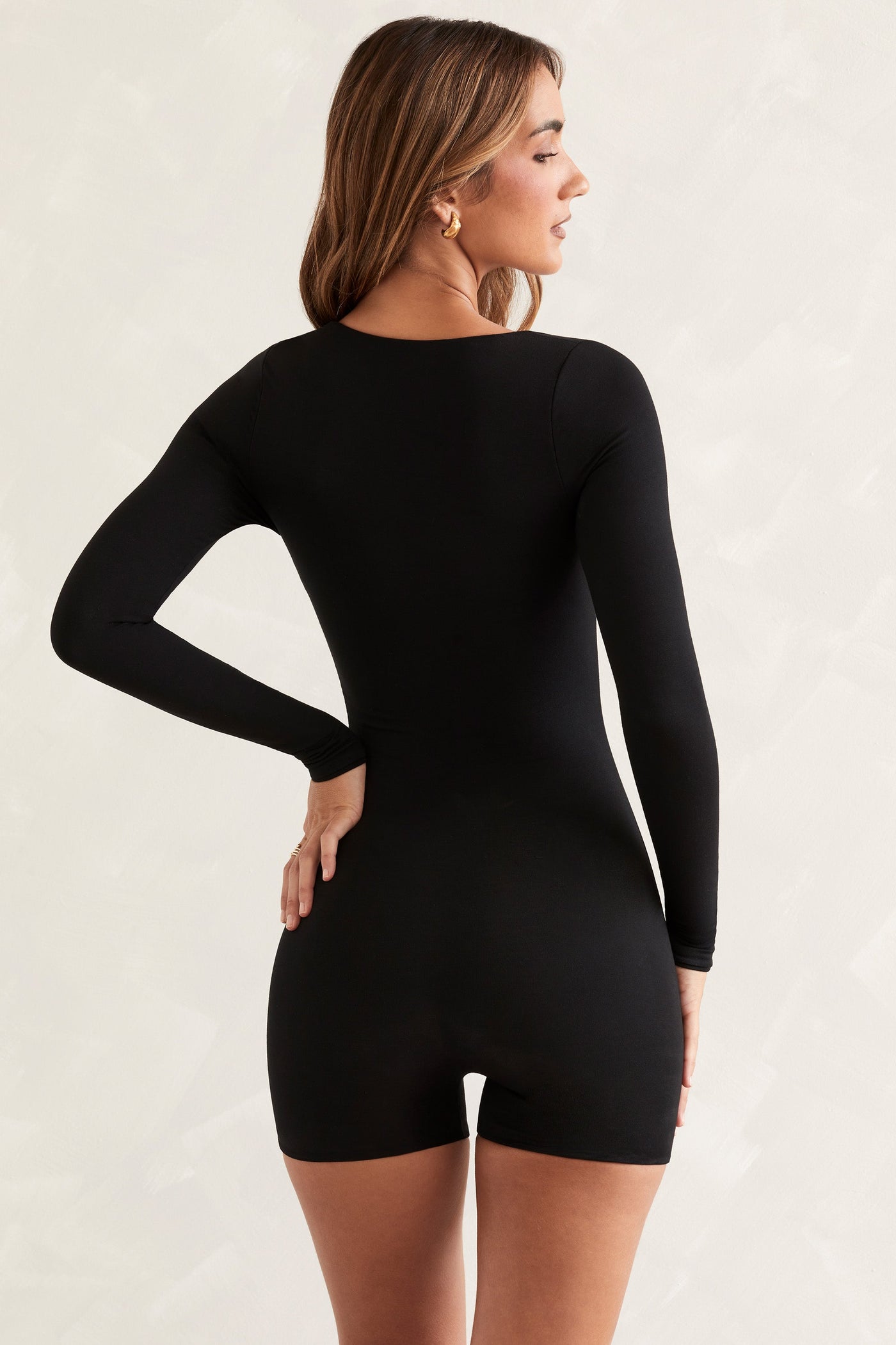 Long Sleeve Square Neck Unitard in Black