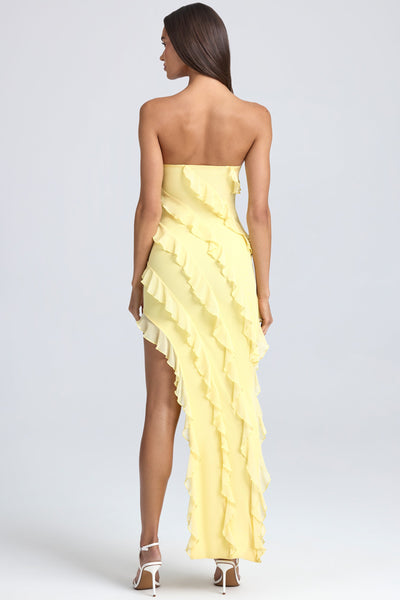 Bandeau Ruffle-Trim Maxi Dress in Lemon Sherbet