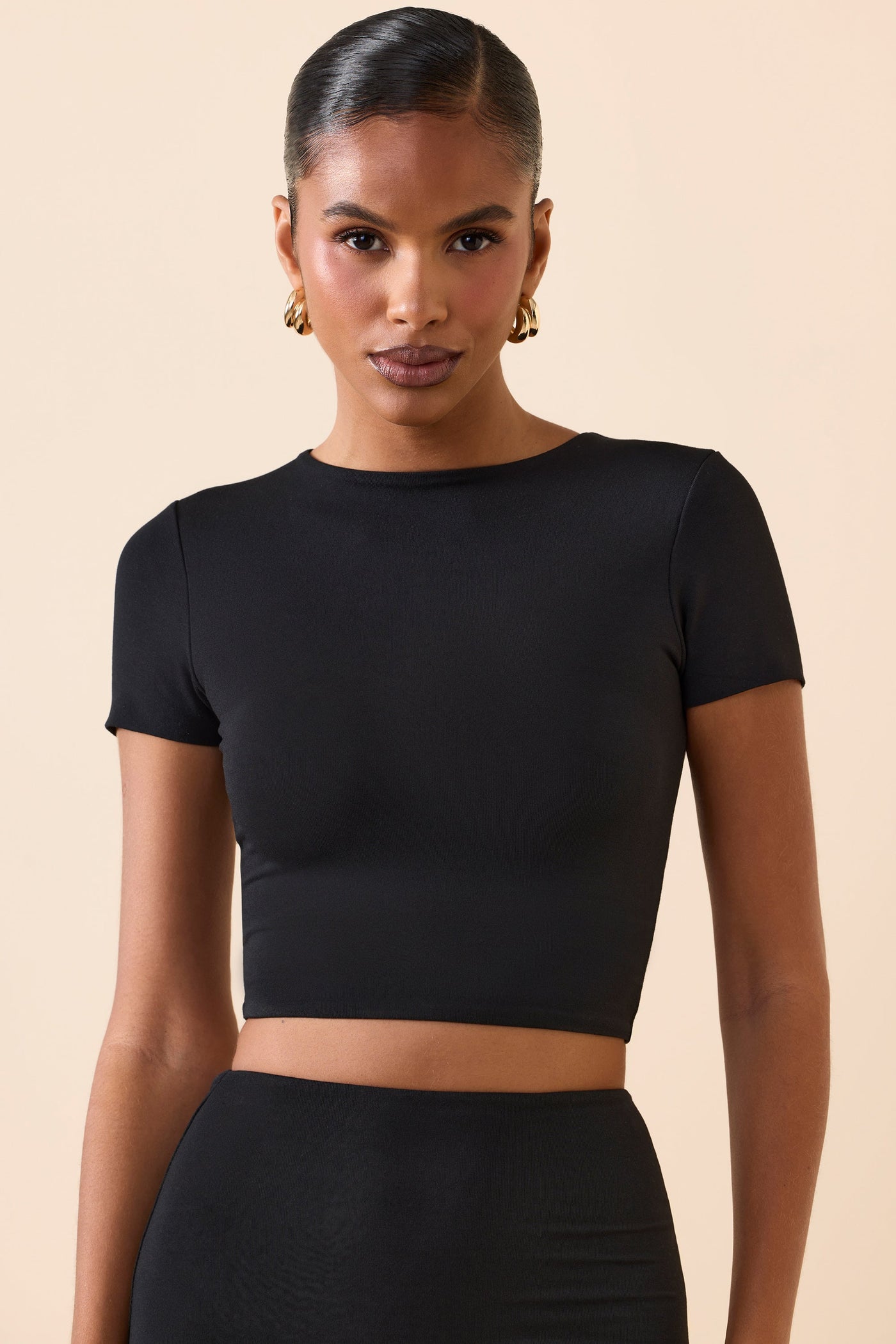 Modal Cap-Sleeve Crop Top in Black