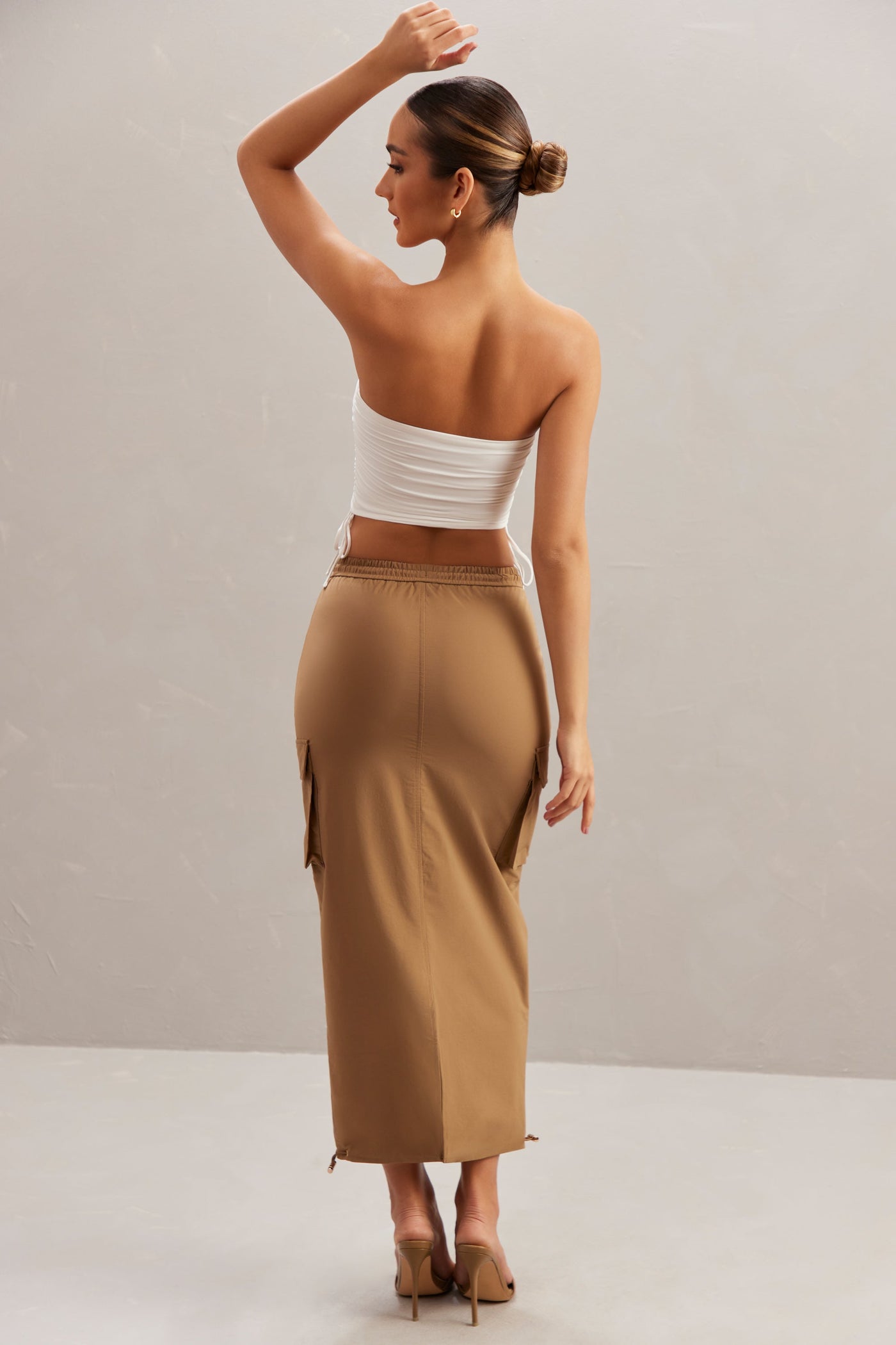 Ruched Bandeau Crop Top in Ivory