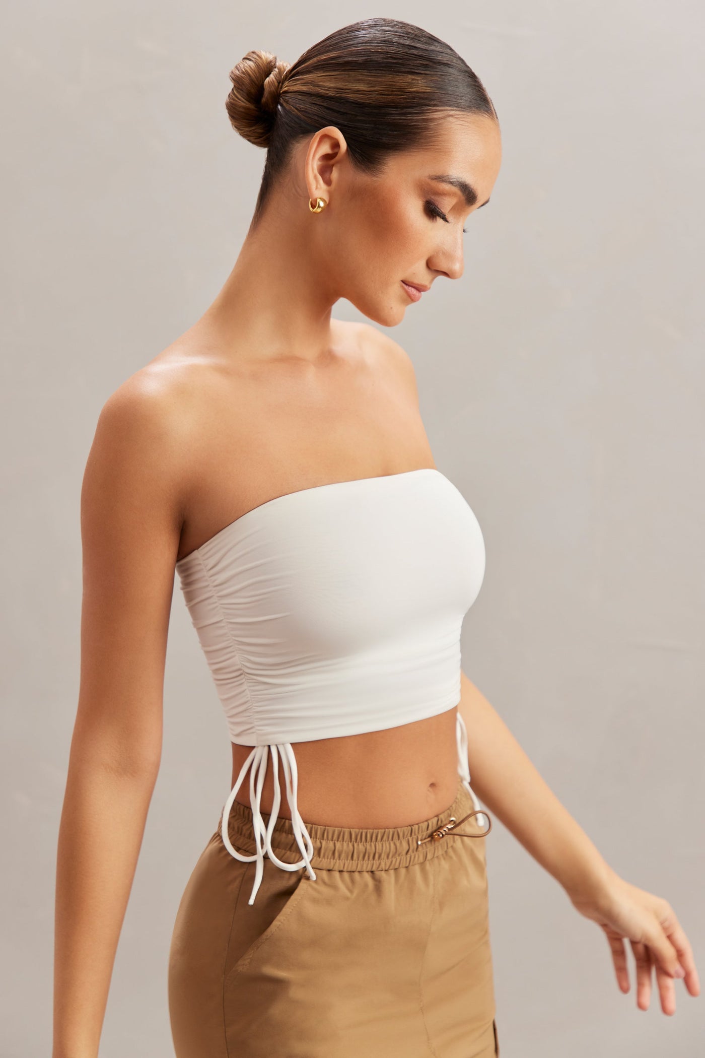 Ruched Bandeau Crop Top in Ivory