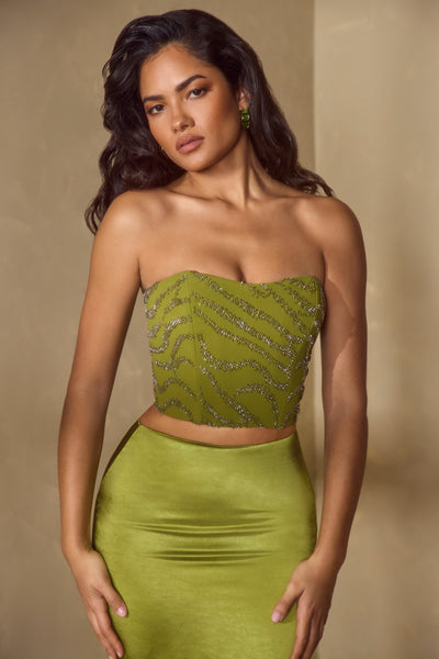 Embellished Bandeau Corset Top in Olive