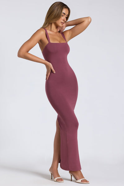 Modal Square Neck Low Back Maxi Dress in Plum