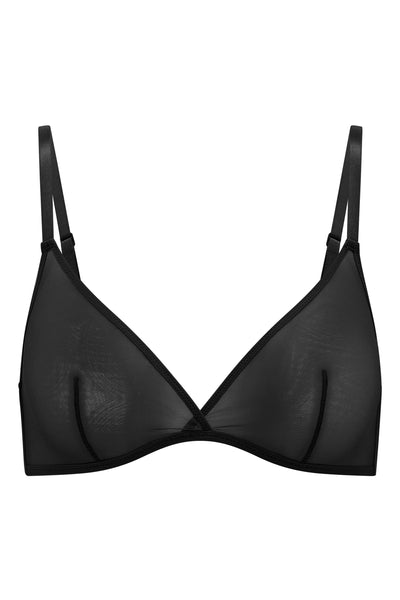 Soft Mesh Single Layer Triangle Bra in Black