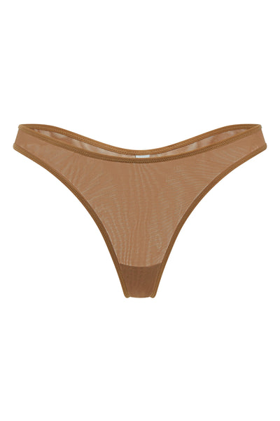 Soft Mesh Thong in Almond