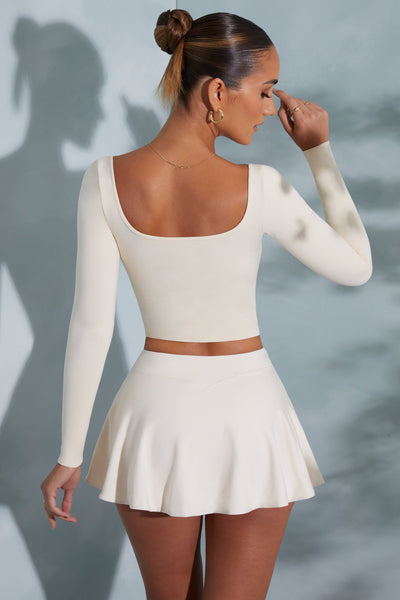 Rounded Square Neck Long Sleeve Top in Ivory