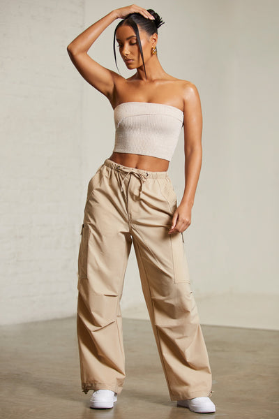 Tall Wide Leg Cargo Trousers in Beige