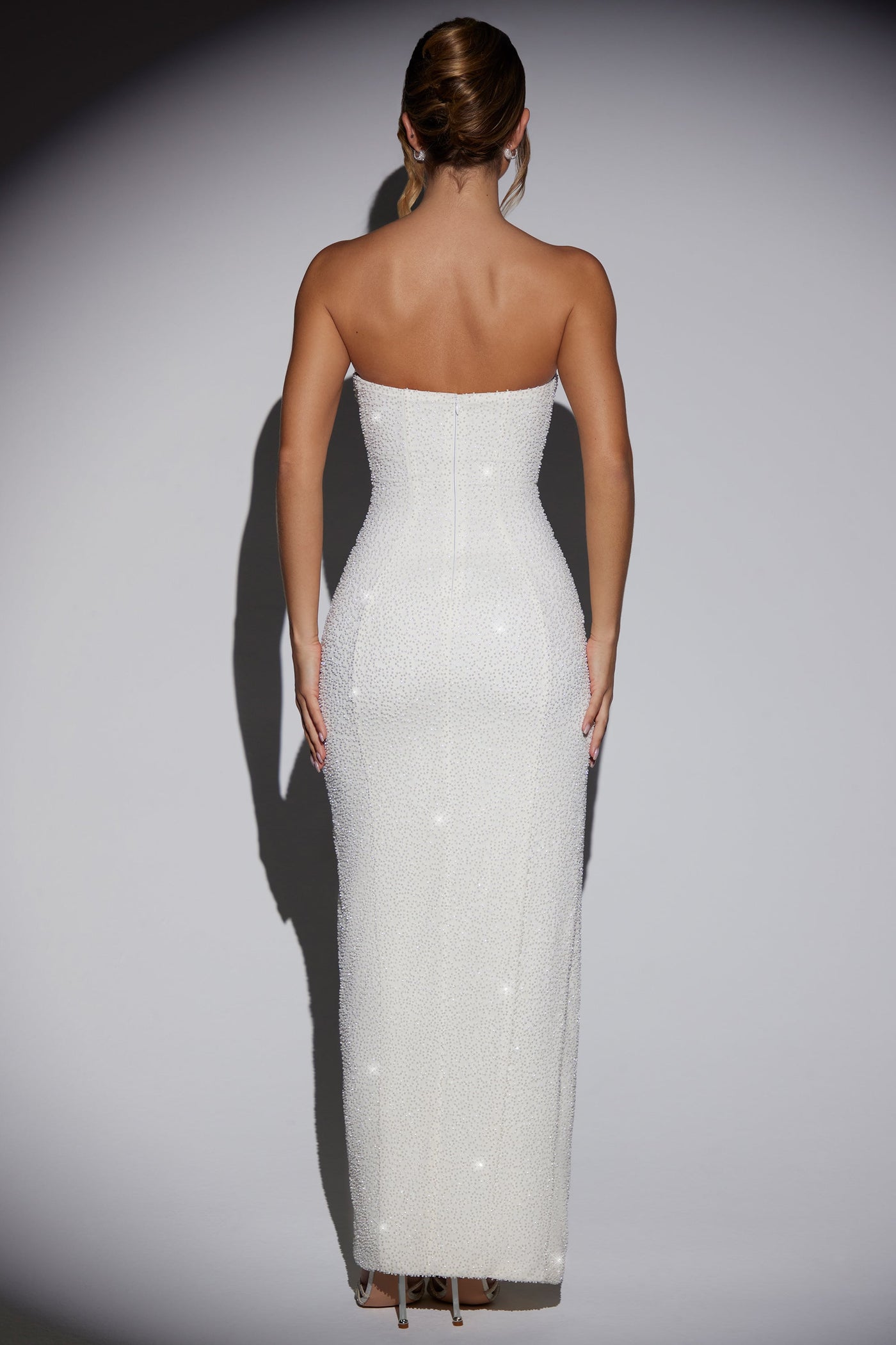 Embellished Bandeau Cowl Neck Maxi Dress in Ivory