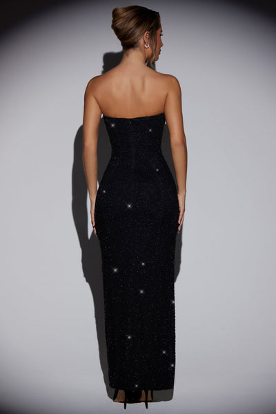 Embellished Bandeau Cowl Neck Maxi Dress in Black