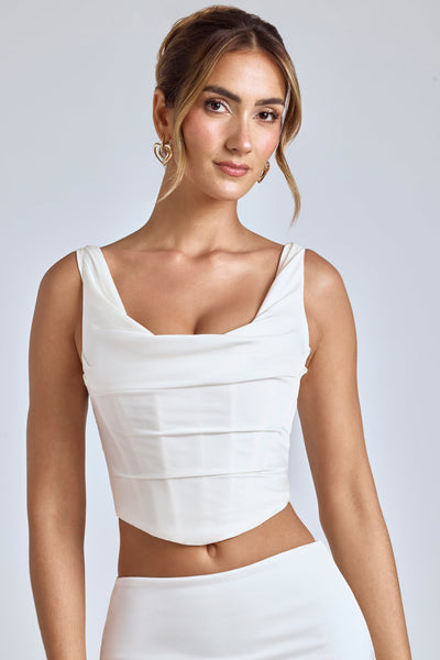 Draped Cowl Corset in White