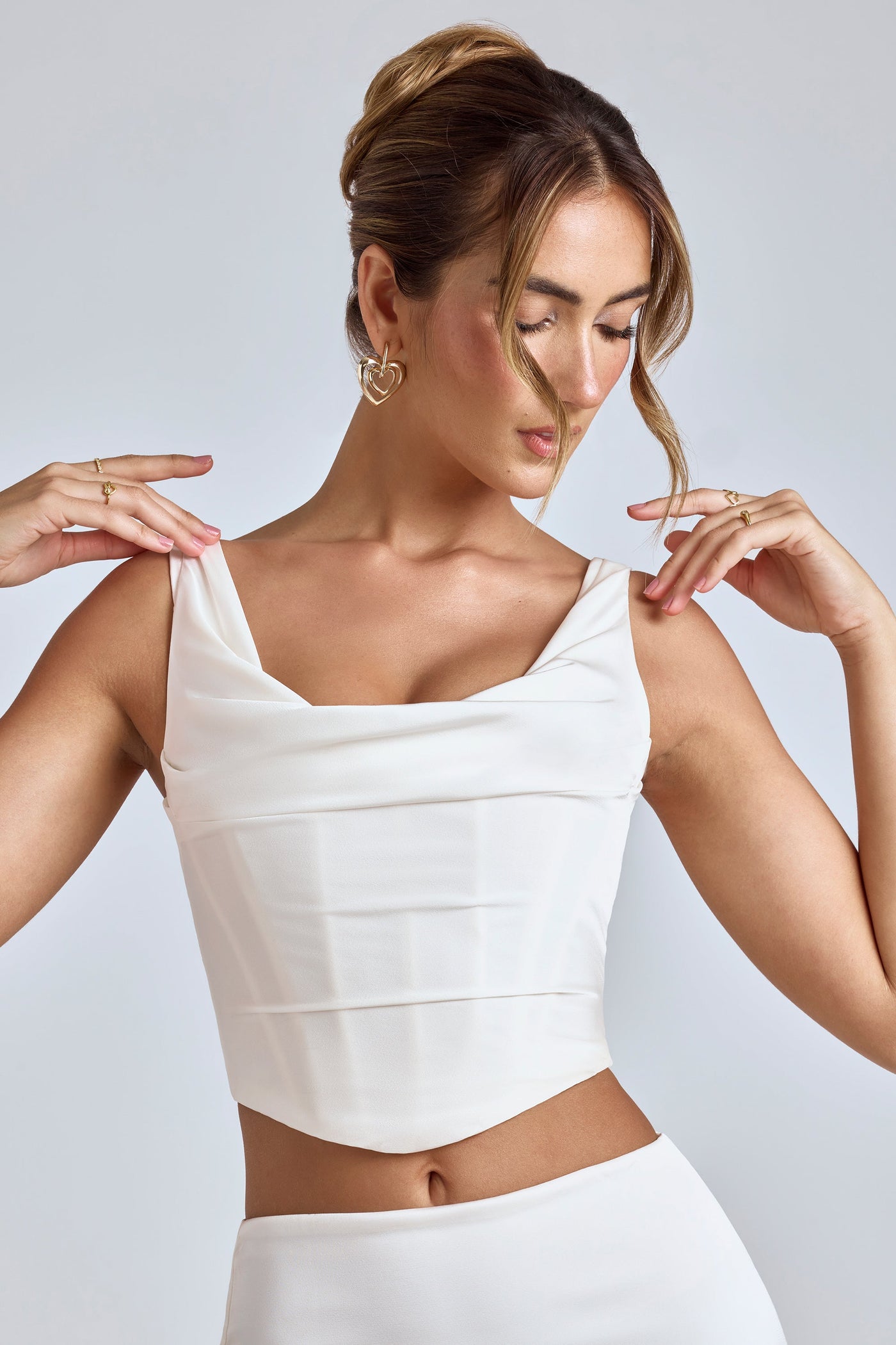 Draped Cowl Corset in White