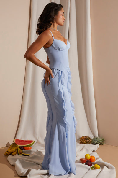 Corset Frill Skirt Maxi Dress in Blue