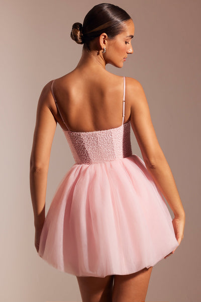 Embellished Corset Tulle Skirt Mini Dress in Blush