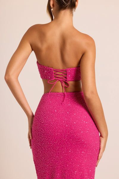 Embellished Cut Out Maxi Dress in Fuchsia