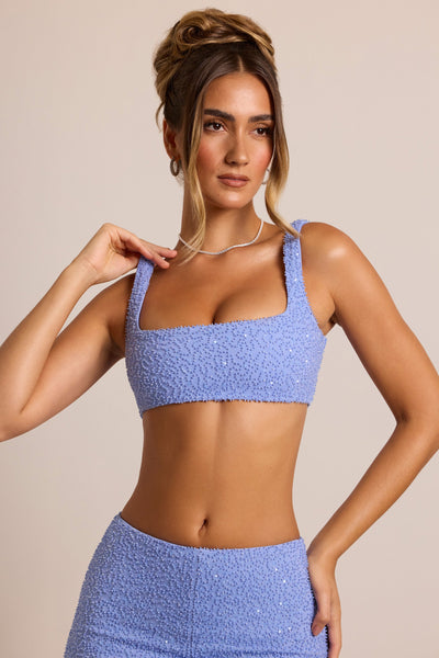 Embellished Square Neck Bralette in Powder Blue