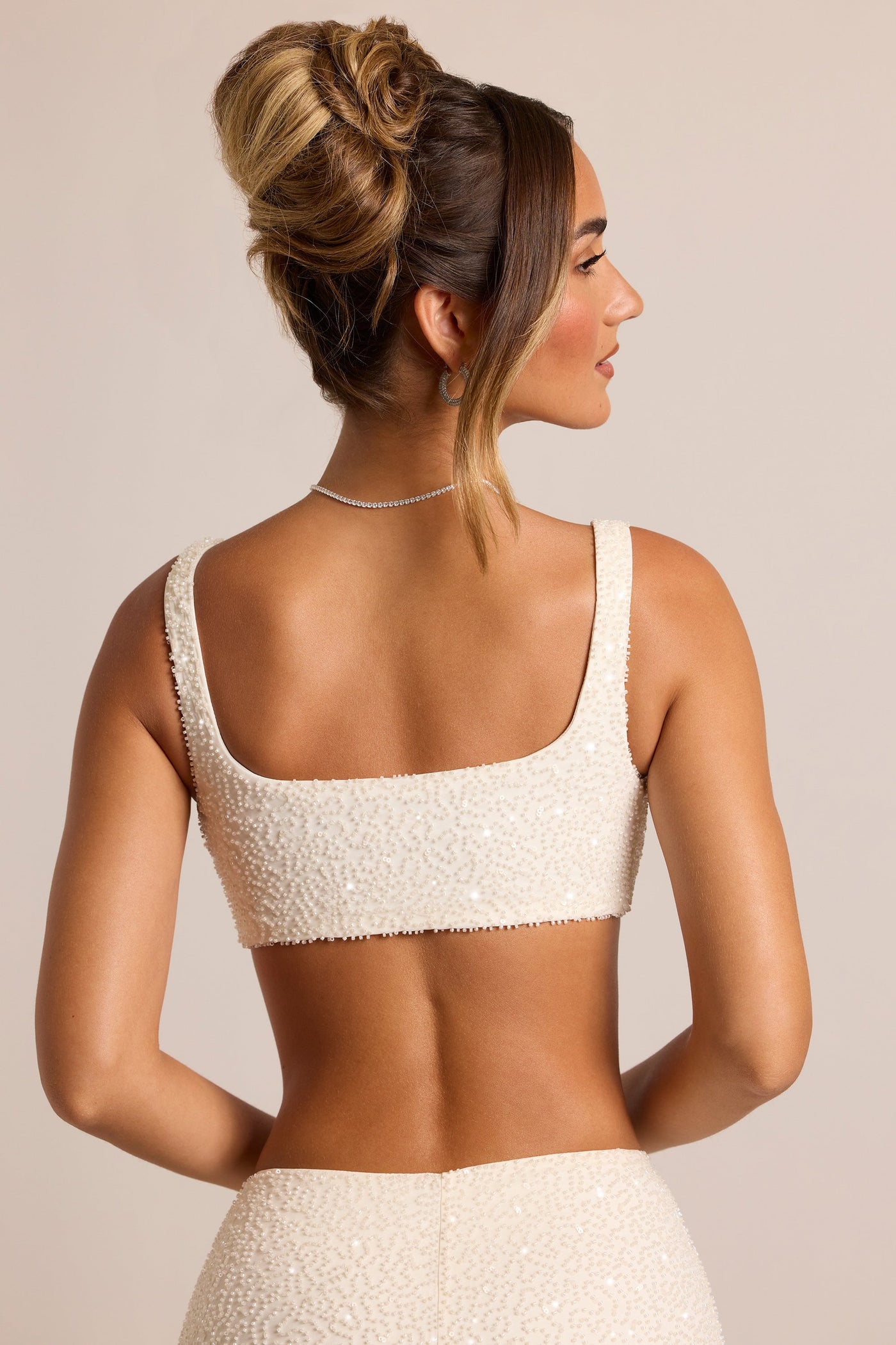 Embellished Square Neck Bralette in White